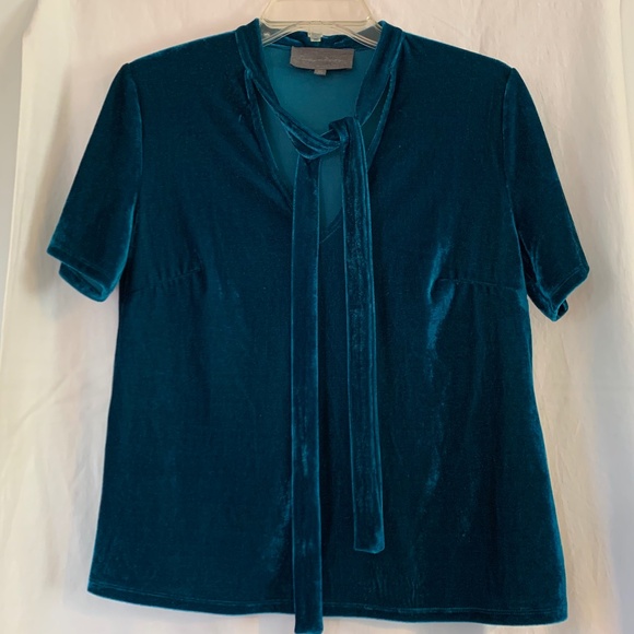 Sunday in Brooklyn Tops - Sunday in Brooklyn deep teal velvet tie neck top/shirt